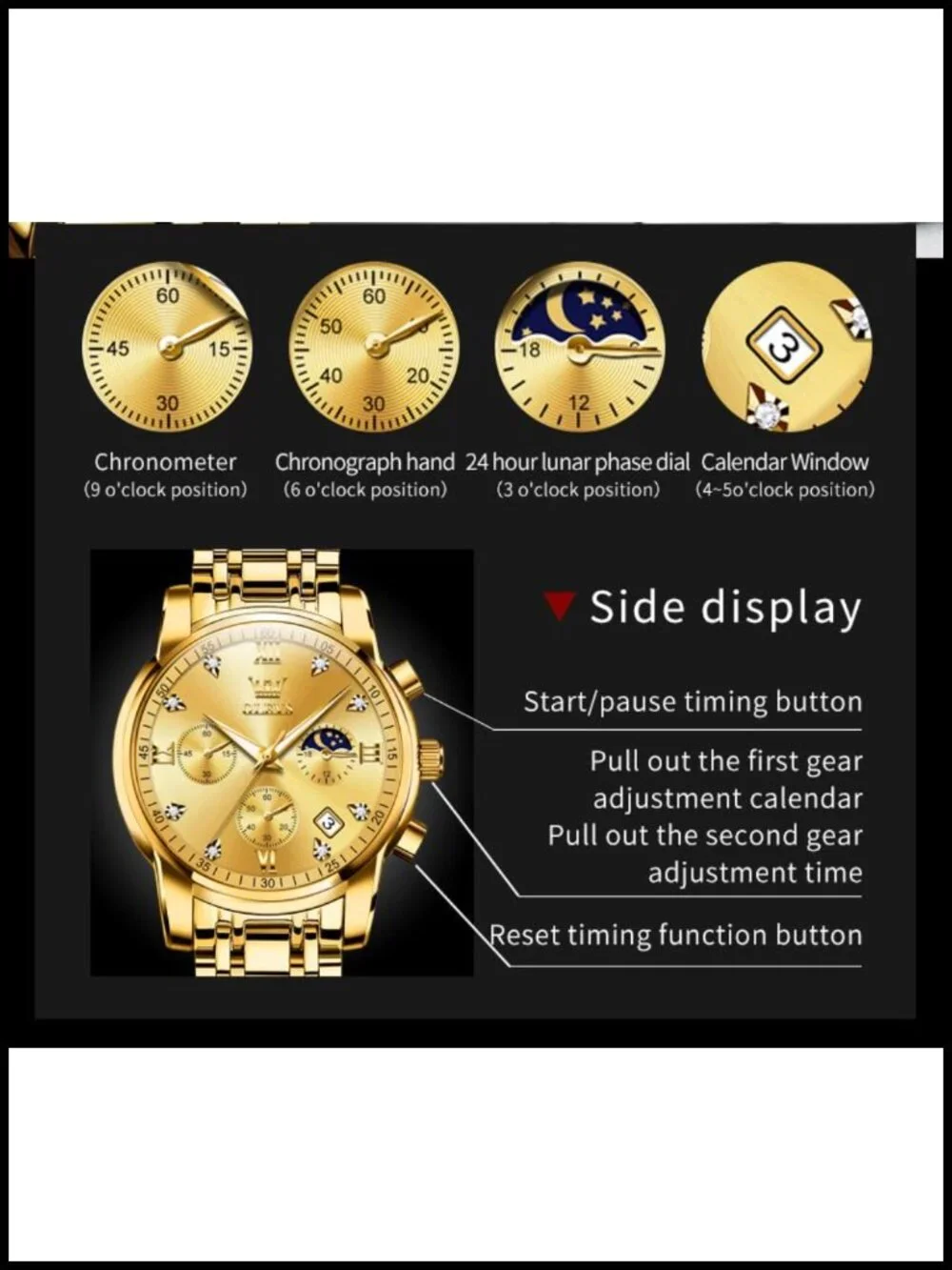Men's Chronograph Watch Stainless Steel Waterproof Luminous Dress Analog